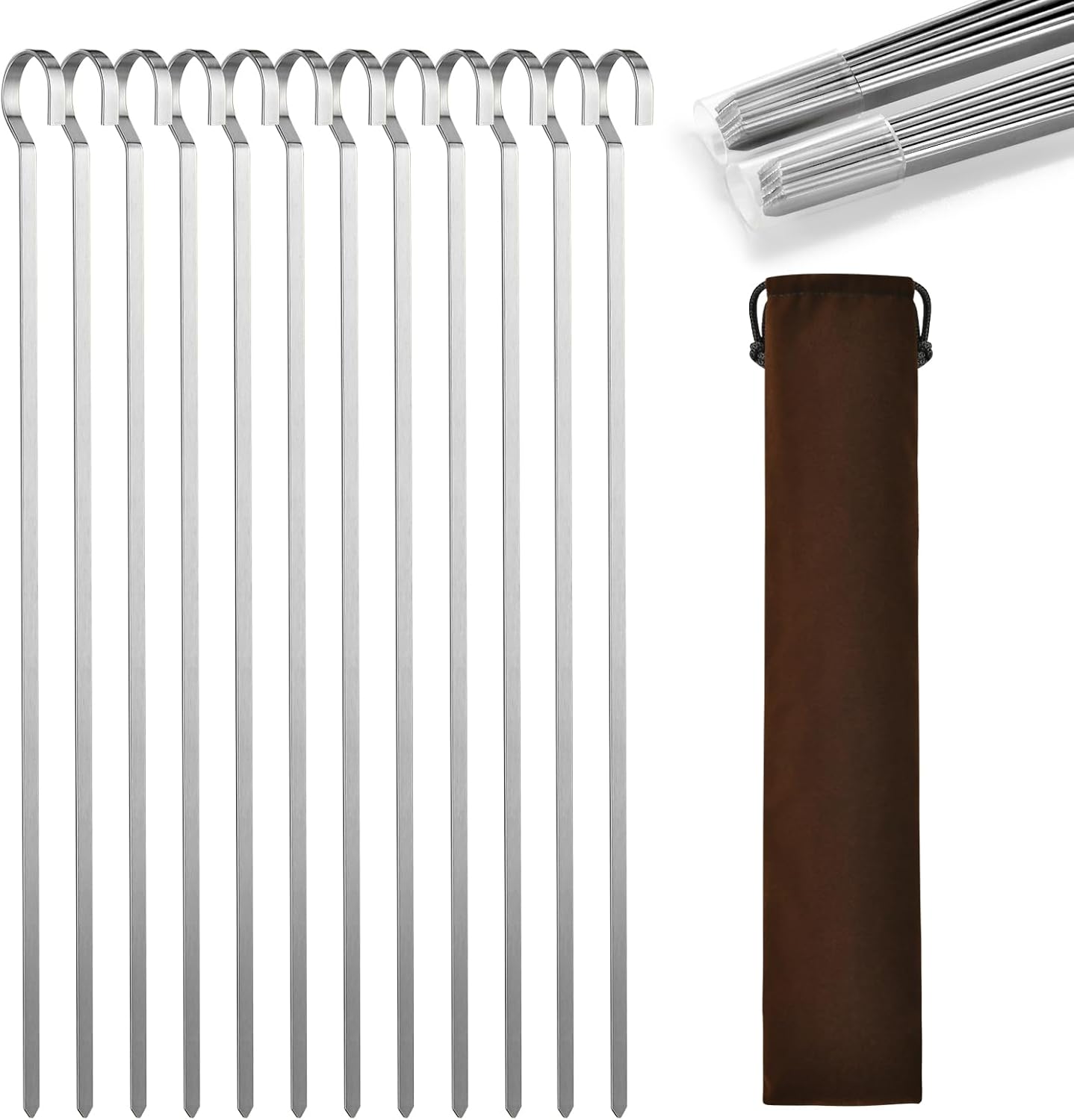 13.8" 12 Pack - Metal Flat Skewers Reusable Kabob Skewers BBQ Barbecue Skewers for Grilling, Stainless Steel