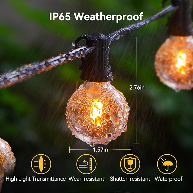 XURISEN Outdoor String Lights with Dimmer, 35.5FT LED Patio Lights for Outside 15+1 Shatterproof G40 Globe Bulbs UL Listed IP65 Waterproof Hanging Lighting for Backyard Balcony Bistro Party Decor