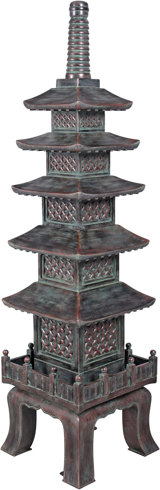 Design Toscano Nara Temple Pagoda Asian Decor Garden Statue, Grande 71 Inch Tall, Fiberglass Cast Stone Resin, Verdigris Green Bronze Finish