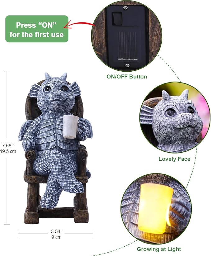 Solar Dragon Statues Garden Decor: Home Desk Decorations Desktop Accessories Outdoor Indoor Figurines Yard Art - Gifts for Mom Women