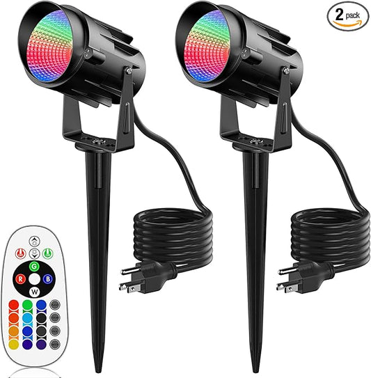 Spot Lights Outdoor for Yard, RGB Spotlight Outdoor 12W Color Changing Landscape Lighting with Remote Control Outdoor Spotlight Decorations Garden Patio 120V Waterproof Led Landscape Lights 2 Pack
