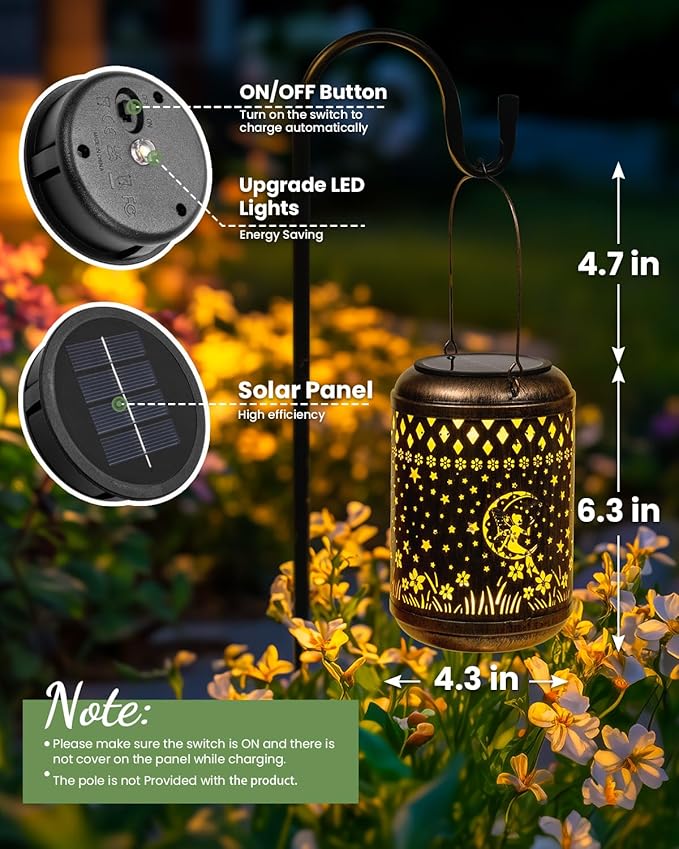 Solar Lanterns Outdoor Hanging Waterproof,Fairy Garden Decor Gifts for Women Mom, Solar Lights Metal Fall Decoration Outside for Yard, Patio,Garden,Backyard,Porch
