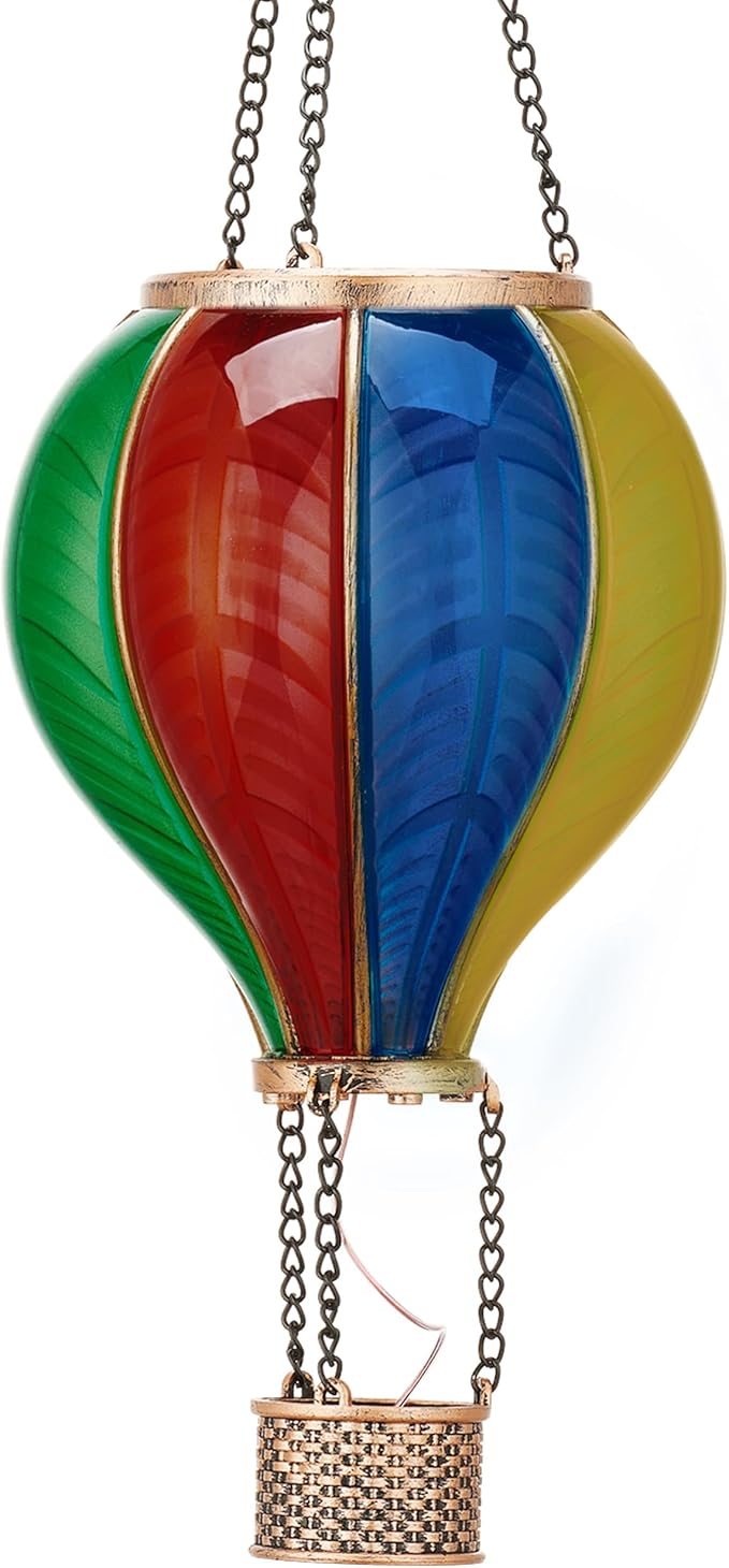 TERESA'S COLLECTIONS Hot Air Balloon Solar Lantern for Garden Decor ,Flickering Flame Hanging Solar Light for Outdoor ,Colorful Plastic Lamp for Yard Tree Gift for Mom