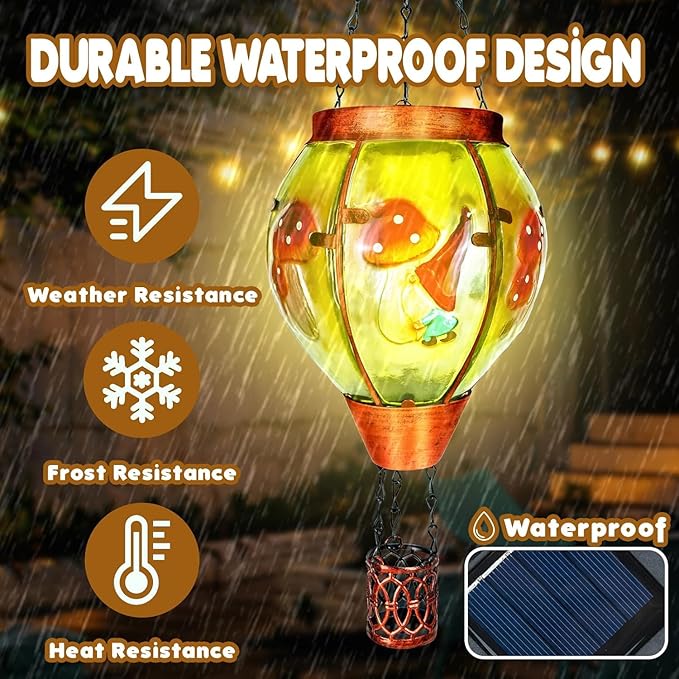 Solar Hot Air Balloon Lantern with Flame， Outdoor Solar Lanterns for Outside Garden Yard Farmhouse Patio Pathway Decoration, Gifts for Women Grandma Mom - Style A