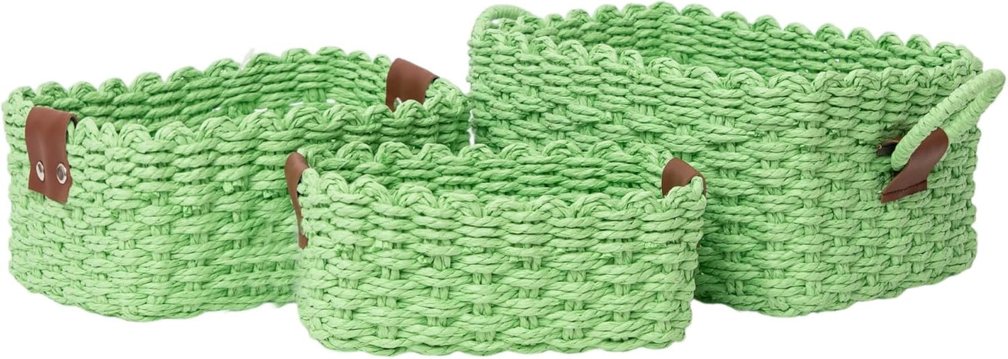 Small baskets for Organizing,Cute woven Storage basket with recycled paper rope for Shelves Bathroom,Little decorative basket,Set of 3 (Light Green)