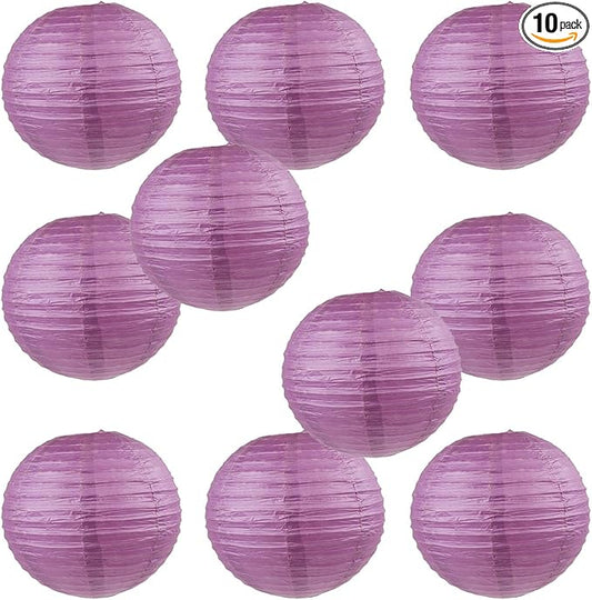 WYZworks - Round Paper Lanterns 10 Pack (Purple Plum, 14") - Hanging Paper Lanterns Lamp for Wedding, Birthday, Party and Home Decorations with 8", 10", 12", 14", 16" Option