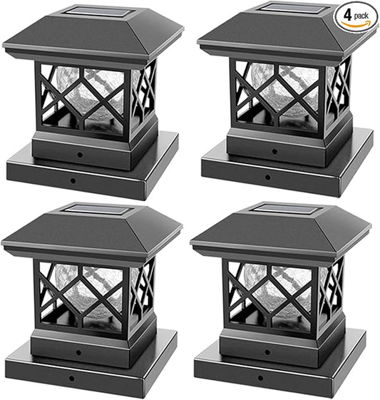 TWINSLUXES Solar Post Cap Lights Outdoor - Waterproof LED Fence Post Solar Lights for 3.5x3.5/4x4/5x5 Wood Posts in Patio, Deck or Garden Decoration 4 Pack