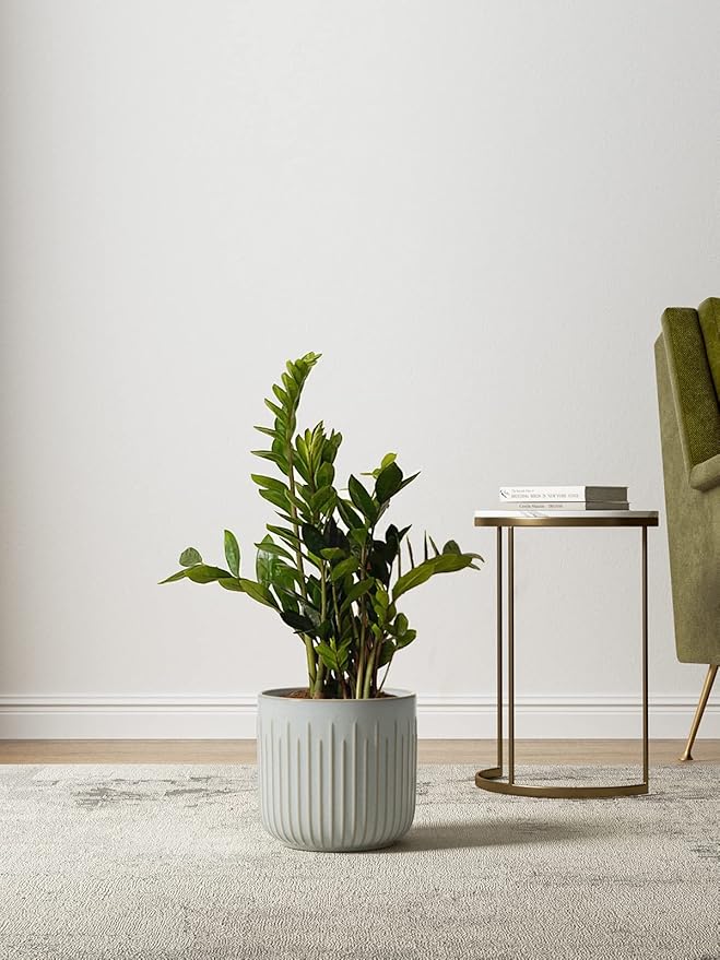 LE TAUCI Fluted Ceramic Planters Set of 3 – 8.3/7 / 5.7 in Blue Gray Reactive Cylinder Indoor Plant Pots with Drainage Plug & Mesh, Glossy Stoneware Flower Pots for Succulents Herbs