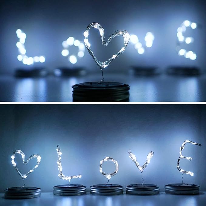 Solar Mason Jar Lights, 12 Pack 30 LED Waterproof Lid Light with Hangers (No Jar), Fairy Firefly Outdoor String Lights for Regular Mason Jar, Patio, Yard, Garden, Wedding Decoration (Cold White)