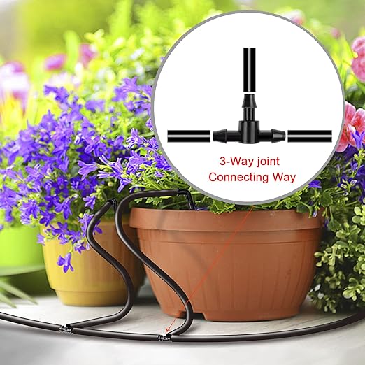 Drip Irrigaition Kits for 1/4" Tubing 32ft, Silicone Hose Drip Irrigation Accessories Compatible Automatic Drip Kit or Watering System Fittings Kit Pack