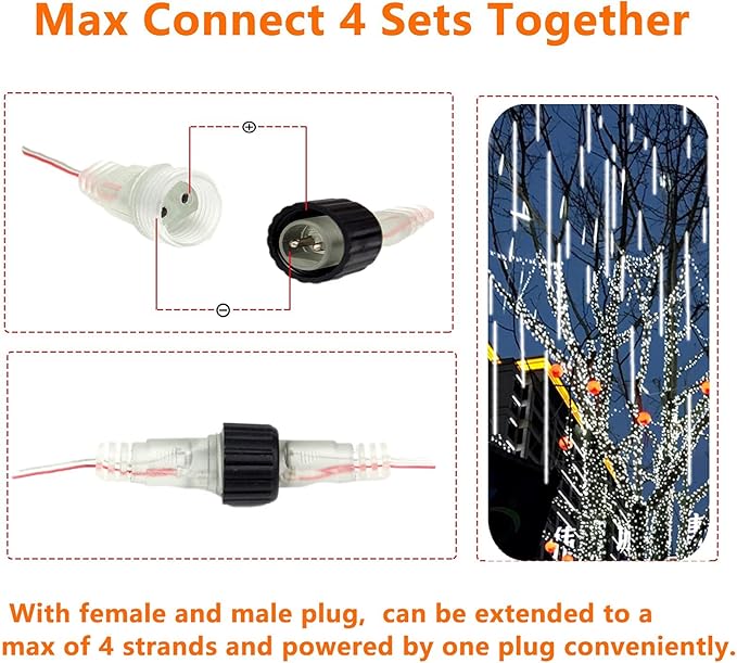 2-Pack Christmas Decorations Lights Outdoor, Total 384LED Meteor Shower Lights Rain Drop Light 30cm 16 Tubes Indoor Outdoor Snow Cascading String Light for Xmas Tree Roof Party Garden (Cool White)