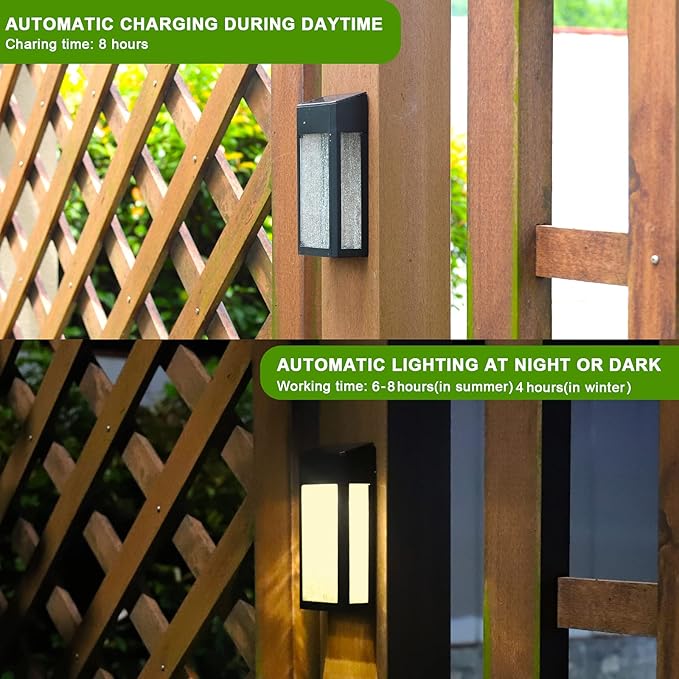 GOODFOEVER 4 Pack Solar Fence Lights Solar Post Accent Light/Wall Light for Outdoor, Yard, Fence, Porch and Garage, Body in Aluminum and Glass Waterproof