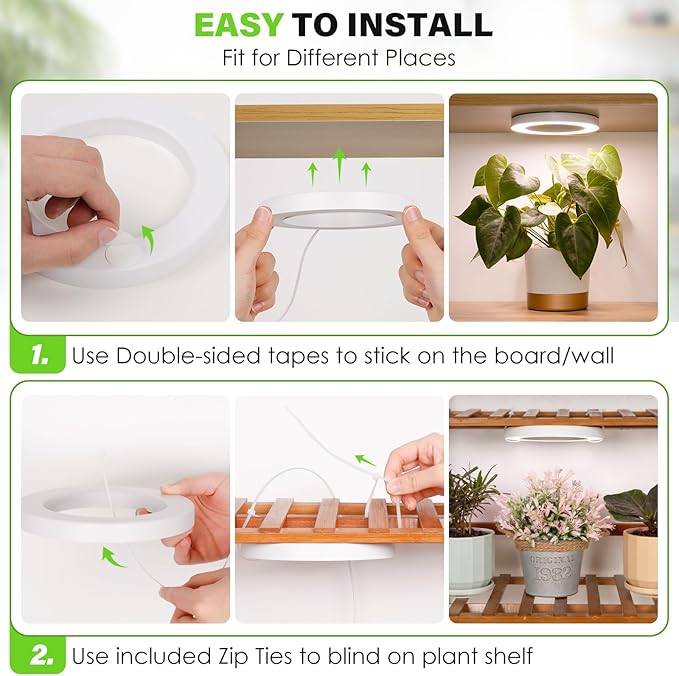 LORDEM 6.3” Ceiling Grow Light for Indoor Plants, 72 LEDs Full Spectrum Halo Plant Light, Under Cabinet Growing Lamp with 4/8/12H Auto Switch, 4 Dimmable Brightness Levels, Ideal for Pot Plants