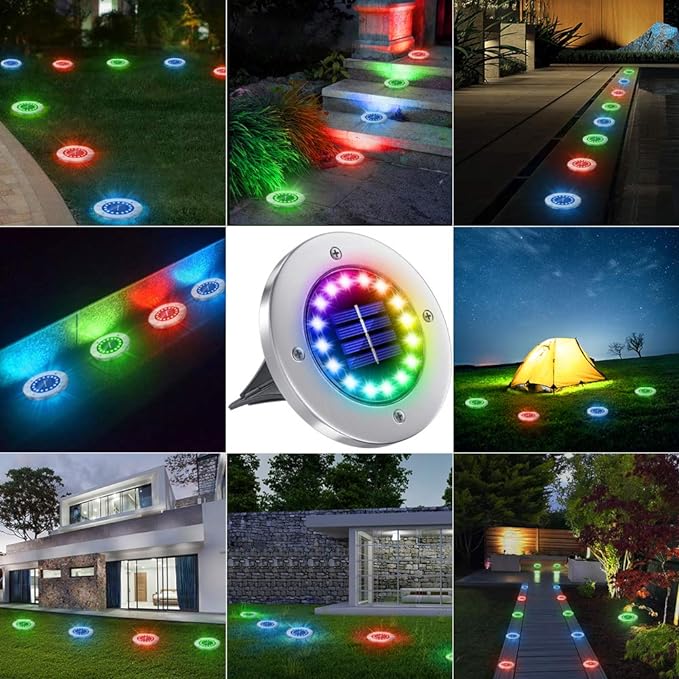 NFESOLAR Solar Lights Outdoor with 16 LEDs, 8 Pack Bright Multi-Color Solar Ground Lights Outdoor Waterproof Christmas Lights for Pathway Garden Yard Lawn Walkway Halloween Christmas Decorations
