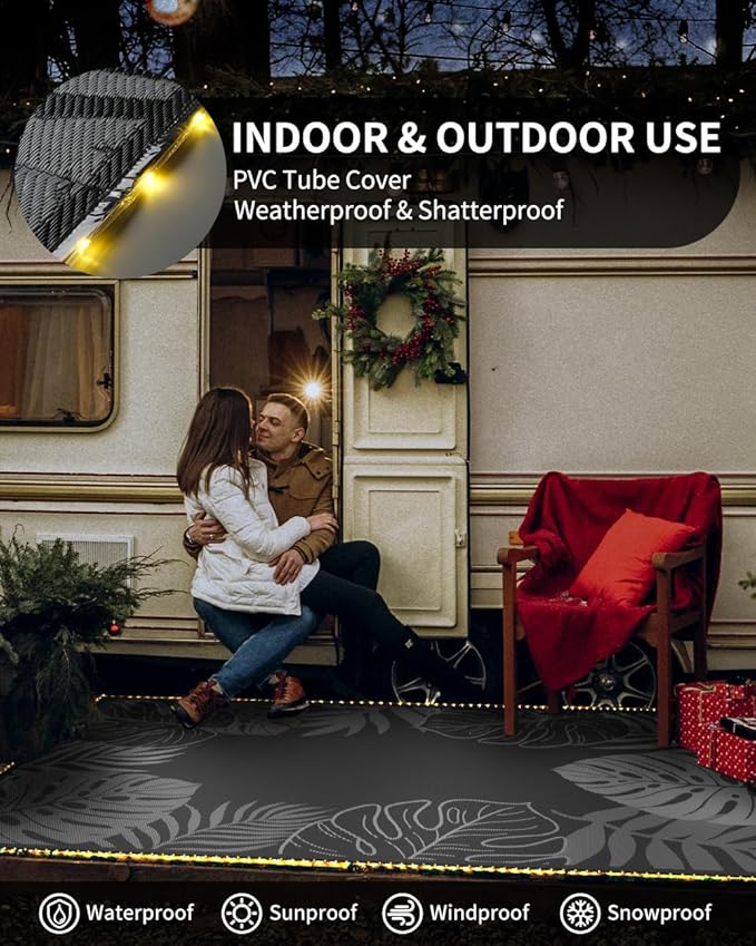 COCOER Tropical Outdoor Rug 8x10 LED Reversible-Waterproof Patio Rug-Quick Dry Outdoor Carpet-Outdoor Area Rugs Indoor Outdoor Rugs-Outside Rug Patio Decor for Porch Deck Balcony Backyard