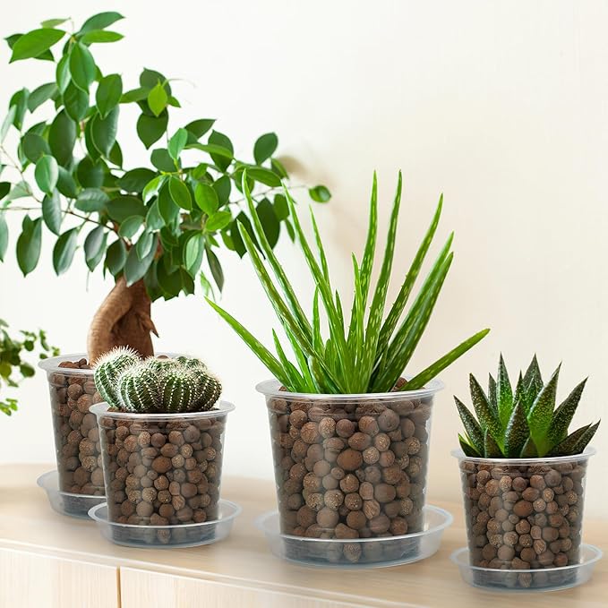 4/5/6/7 Inch Clear Nursery Pots for Plants with Sacuers 15 Pack, Plastic Flower Pots with Drainage Holes, Variety Pack Seedlings Garden Pot for Indoor Outdoor (7 inch)