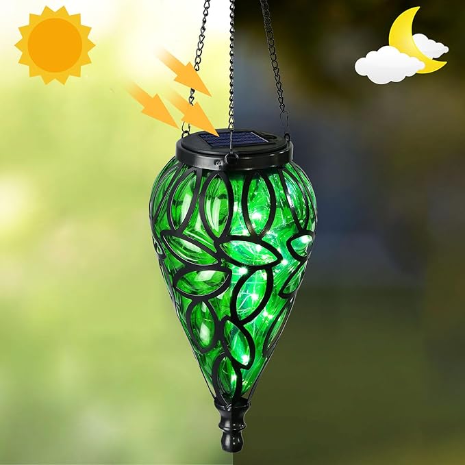 Outdoor Plastic Solar Hanging Lantern, 15 Cool White LEDs Twinkle Effect Tear-Shaped Hanging Lantern Decor Garden Decorative Solar Lights for Backyard, Patio and Lawn