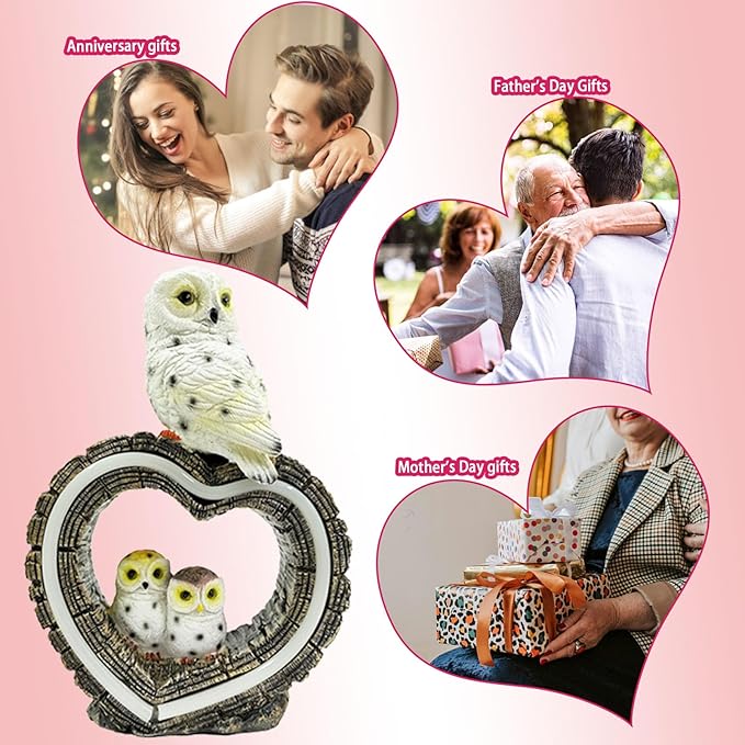 Solar Garden Lights, Solar Sculpture LED Lights, Outdoor Waterproof Handmade Resin Statue, Love Statue Decoration for Path, Yard, Lawn, Gift for Mom Christmas (White Love Owl)