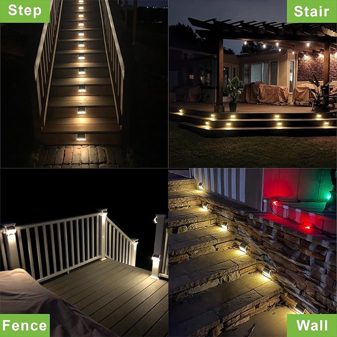 XLUX Solar Lights for Steps Decks Pathway Yard Stairs Fences, LED lamp, Rainproof, Black Metal Housing, 12 Pack