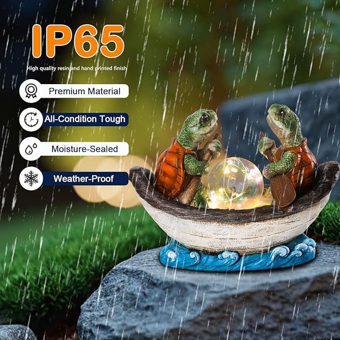 Solar Turtles Boating Garden Statue with Ball Light 5.5" Resin Turtle Figurines Outdoor Statues for Garden Patio Porch Yard Lawn Women Kids Men