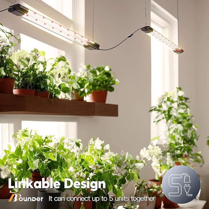 BBOUNDER 4 Pack 2ft LED Grow Light with Mechanical Outlet Timer, 80W (4x20W, 440W Equivalent), Sunlike Full Spectrum Linkable Plant Lighting Fixture for Hydroponic Indoor Plant