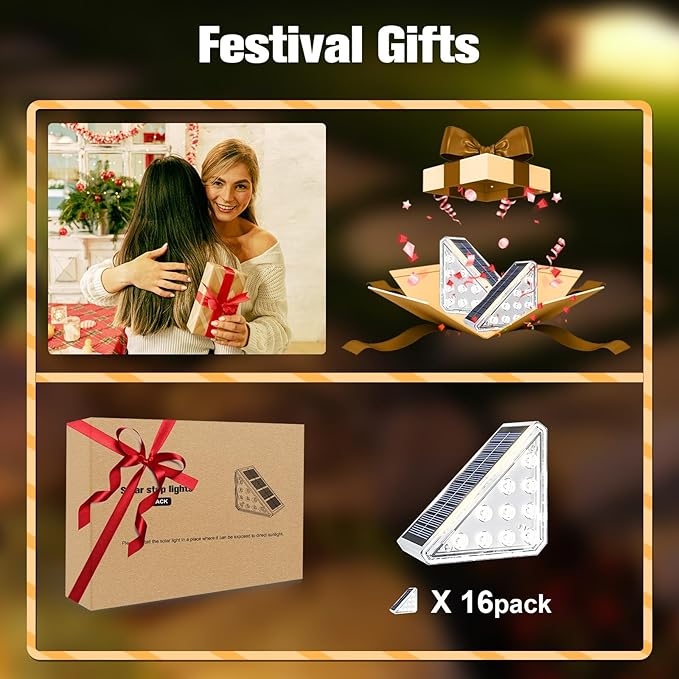 VOLISUN Solar Step Lights for Outside 16 Pack, Solar Stair Lights Outdoor Waterproof IP67, LED Outdoor Step Lights, Outdoor Stair Lights Decor for Deck, Front Step, Front Porch and Patio (Warm White)