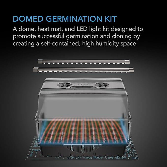 AC Infinity Heavy Duty 3mm Thick Humidity Dome Germination Kit with Waterproof Seedling Mat, Dimmable LED Grow Light Bars, Vented Height Extensions for Indoor Gardening, Seed Starting, Plant Cloning