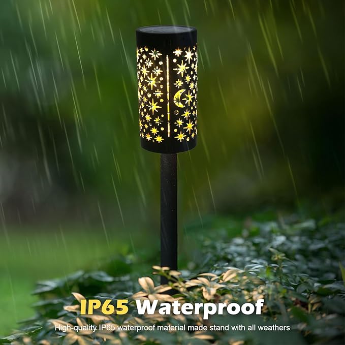 Solar Pathway Lights 6 Pack Star Moon Solar Lights Waterproof Garden Light for Yard Lawn Path Patio Outdoor Decor Gifts Warm White (Modern)