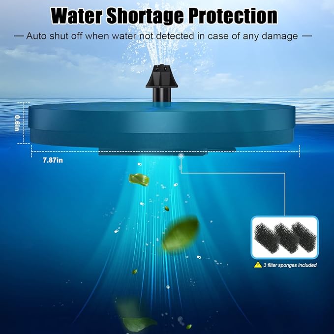 Solar Bird Bath Fountains Upgraded, 4W Solar Powered Water Fountain Pump with 7 Nozzles & 4 Fixers, 4000 Battery, 7 Colors LED Light for Garden, Pond, Pool, Fish Tank, and Outdoor