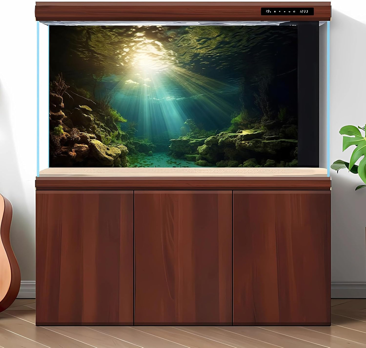 Fish Tank Background Under The Sea Aquarium Background Ocean Floor Sunray Rock Terrarium Backgrounds Coral Reef Aquatic Plants Underwater Cave Aquarium Wallpaper for Fish Tank Decorations 60x24in