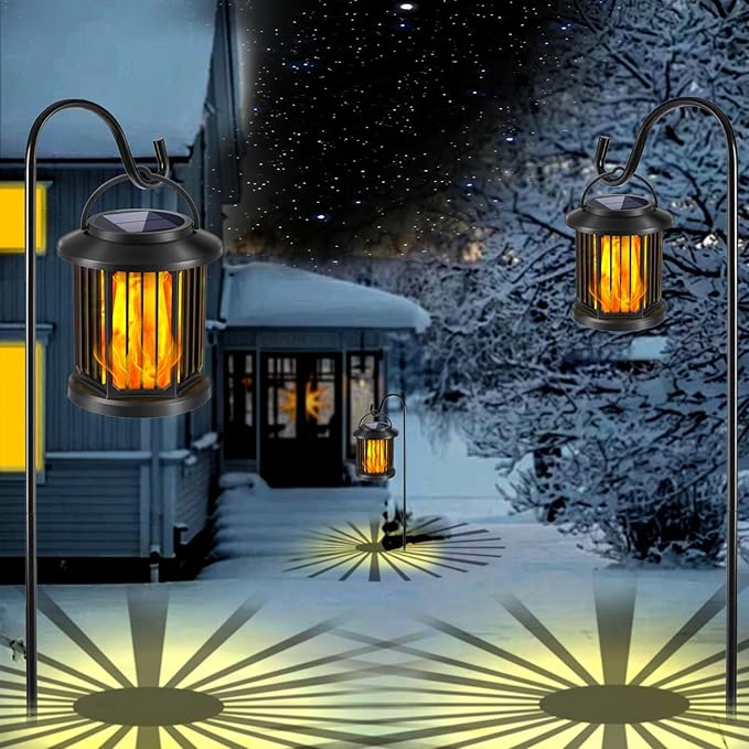 Solar Lanterns Outdoor Waterproof,Hanging Solar Flame Lantern,Outdoor Lantern Decor for Porch,Patio,Garden,Suitable for Daily Lighting or Christmas Decoration, 2 Pack
