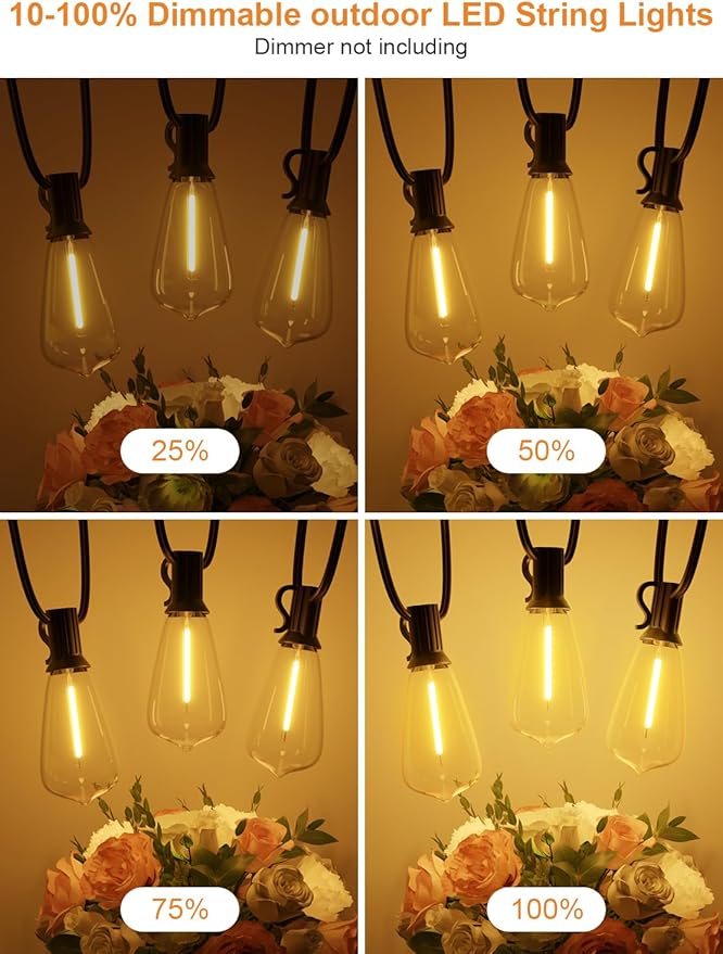 GPATIO 200FT(100FT*2Pack) Outdoor String Lights, Waterproof Patio Lights with 64 Dimmable Hanging Lights Globe ST38 Bulbs, 2700k Shatterproof for Backyard Gazebo Porch Garden Outside Decor