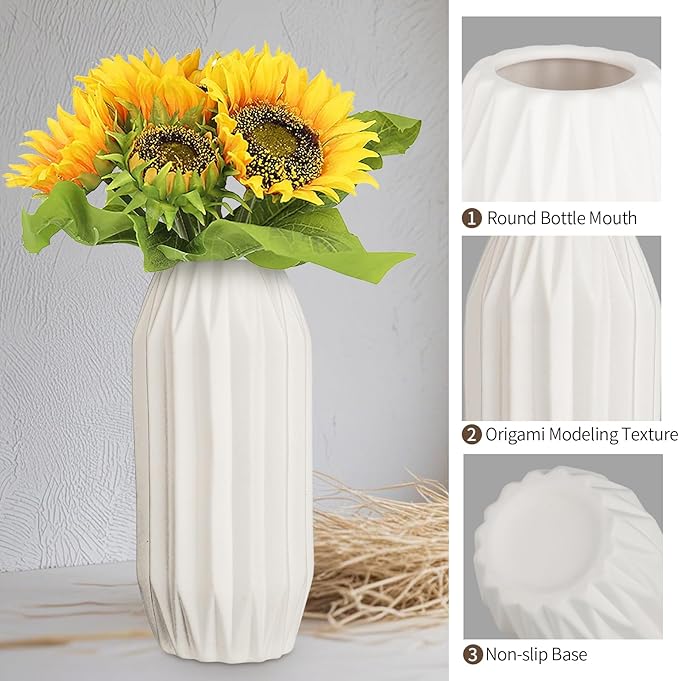 Ceramic Vase Set of 3, White Vase for Modern Home Decor, Decorative Vases for Bouquet Pampas Grass Dried Flowers, Living Room, Bedroom, Bathroom, Shelf Centerpiece Table Decorations