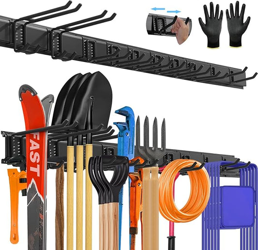 64'' All-Metal Garage Tool Organizer Wall Mount – Heavy-Duty Tool Rack Holds 680 lbs, Adjustable Hooks for Garage, Yard, and Garden Equipment