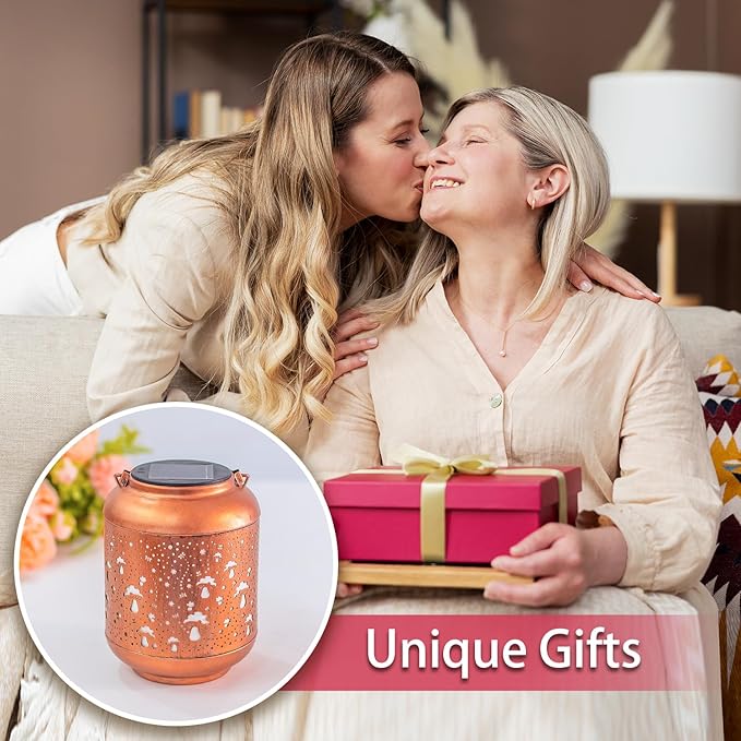 Mushroom Solar Lanterns Outdoor Waterproof Hanging Solar Lights Mushroom Gifts for Women Men Mom Metal Decorative LED Outdoor Lanterns for Patio,Lawn, Landscape, Garden Decor, Yard Decoration