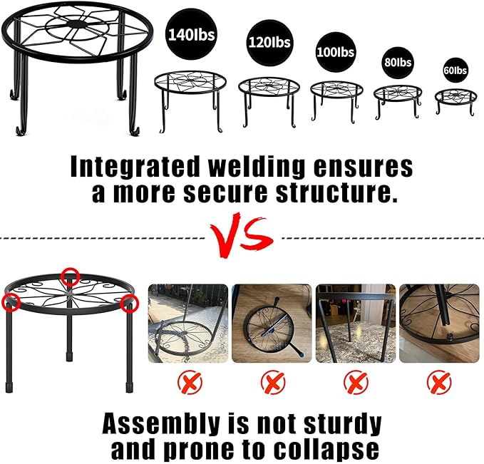 5 Pack Metal Plant Stands,Heavy Duty Potted Holder for Flower Pot,Indoor Outdoor Metal Rustproof Iron Garden Container Round Supports Rack for Planter…