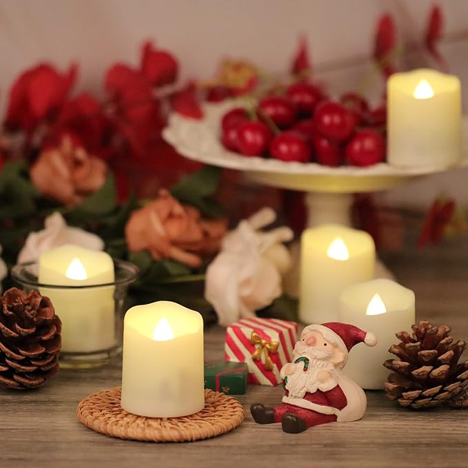 6 PCS 1.8”H Rechargeable Flameless Votive Candles with Remote and Charging Cable, Battery Operated Flickering LED Tealight Candles, Durable & Sturdy Tea Light, Ideal for Pumpkin/Bar/Party Decor