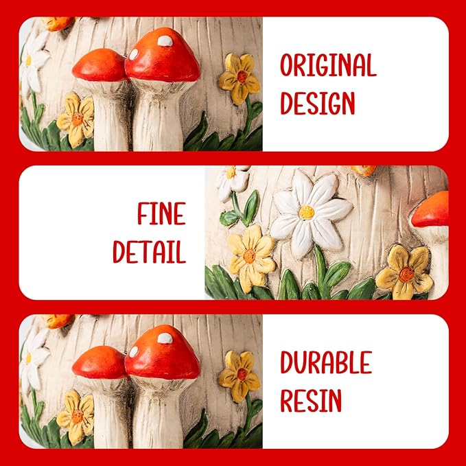 14''W Mushroom House Statue Outdoor Statues Garden Resin Stool Over-Sized Sculpture Forest Pedestal Spring Decor for Home Courtyard Lawn Patio Summer Ornament Indoor Stool