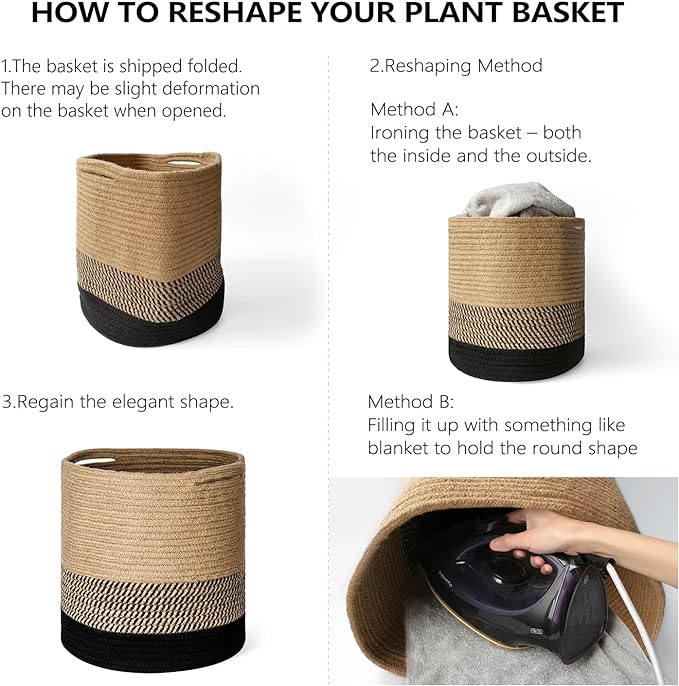 Dahey Small Cotton Rope Plant Basket Woven Plant Coiled Basket for Up to 7" Planter, Decorative Flower Pot Cover Closet Storage Bin Table Desk Organizer for Home Decor, White and Beige