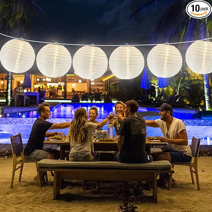 Lantern String Lights Outdoor, 27.5FT White Lantern String Lights Plug in with 10 Nylon Lanterns and G40 LED Bulbs, Hanging Light Strings Waterproof for Indoor Bedroom Outdoor Patio Wedding Party