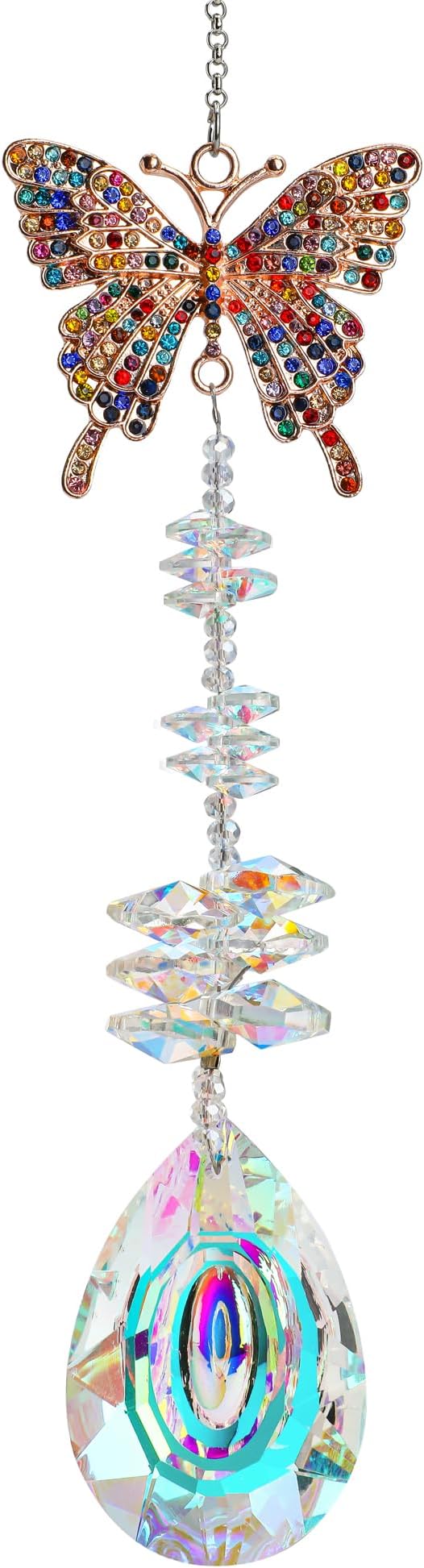 Suncatcher with Crystals,Colorful Crystal Butterfly Rhinestones Suncatcher Window Hanging,Crystal Prism Hanging Ornament,Rainbow Maker Decoration for Home, Garden, Wedding, Party & Christmas