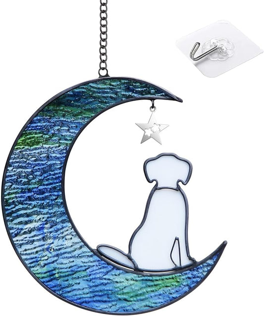 Stained Glass Dog Suncatcher Memorial Gifts for Loss of Dog,Window Hanging Decor Dog Suncatcher Sympathy Gift,Dog Ornaments Bereavement Gifts,Pet Loss Gifts,in Memory of Dog Passing Away Gifts