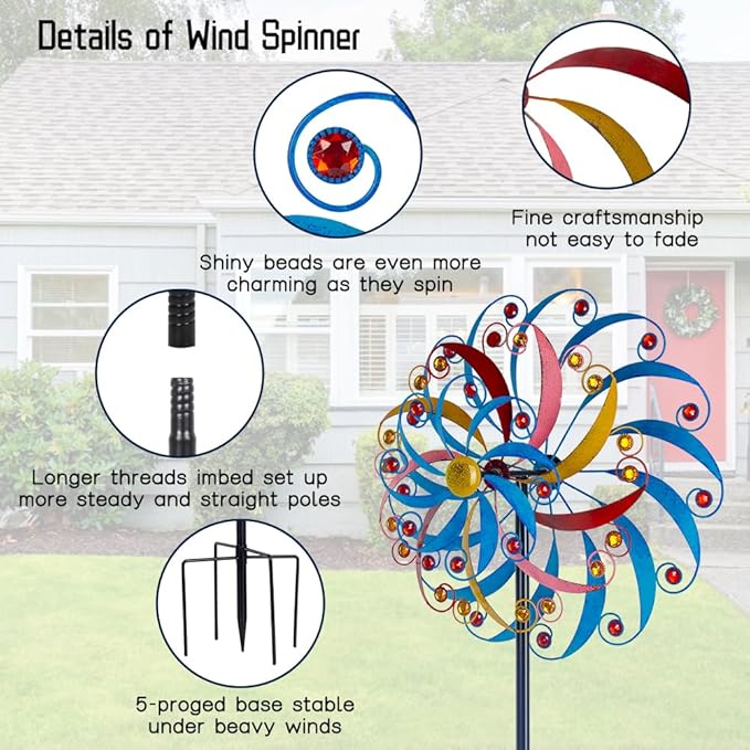 DREAMYSOUL Wind Spinners Outdoor Metal Large, 6.6 FT Extra Large Wind Spinner, Multicolor Windmills, Kinetic Wind Sculptures and Spinners for Yard Garden Outside Patio Lawn Decor