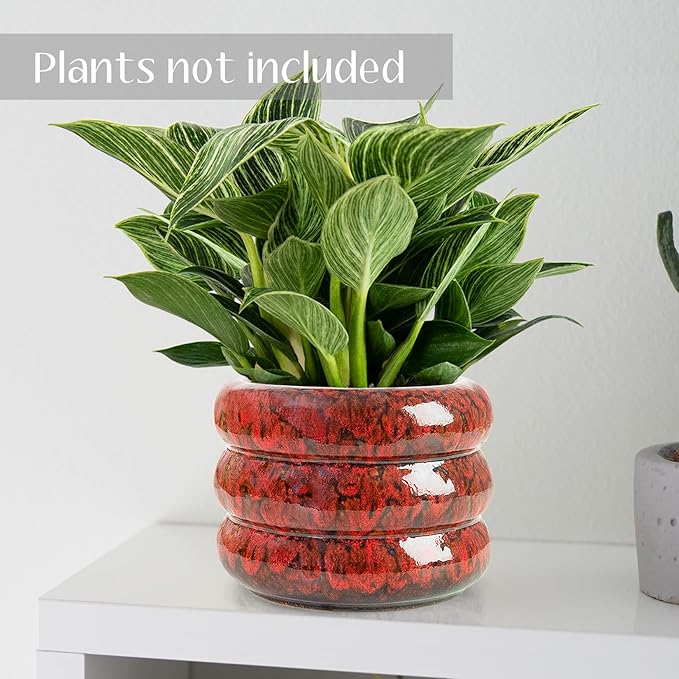 Ceramic 6 inch Plant Pot - Planter for Indoor Plants with Drainage Hole, Flower Pots for Orchid, Succulent,Outdoor Plants, Modern Glaze Planters for Home Office Decor Gift