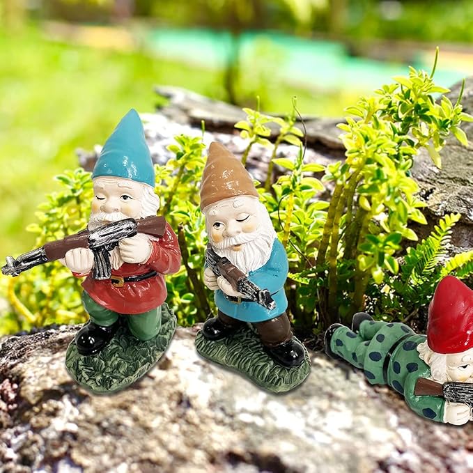 3Pcs Military Soldier Garden Gnomes with Guns AK47, Funny Army War Combat Defender Gnome Statue Figurines, Indoor Outdoor Patio Yard Lawn Desktop Ornament Decor,Valentine's Day Men Gift