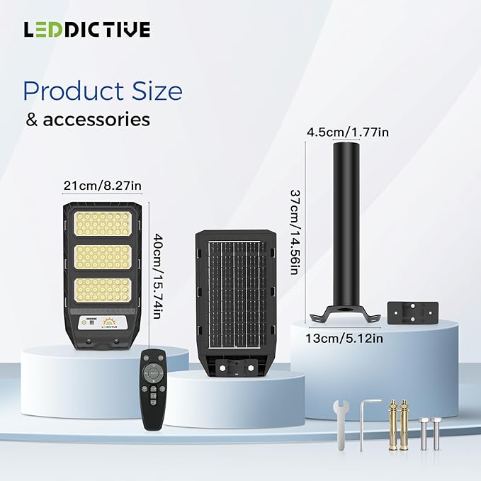Solar Street Light Outdoor, 6500K Dusk to Down Motion Sensor, LED Solar Powered Street Lamp Outdoor with Remote Control for Parking lot
