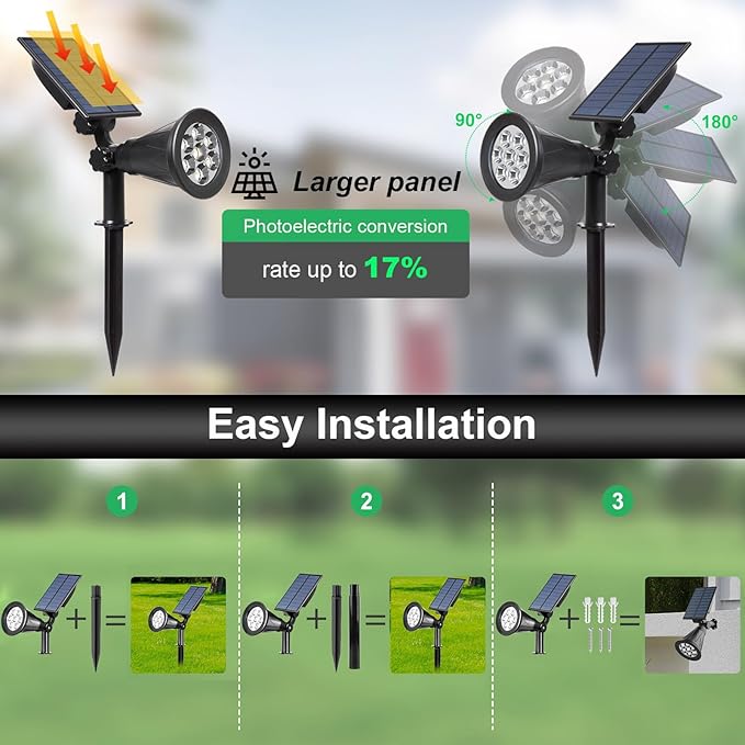 T-SUNUS Solar Landscape Spotlights Color Changing 4 Pack IP55 Waterproof Outdoor Christmas & Halloween RGB Pond Lights for Flag Yard Pathway Pool Patio Auto On/Off Adjustable Colorful Garden Lighting