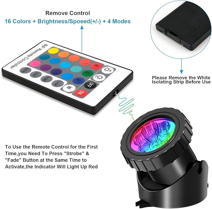 T-SUN LED Pond Light, 3 Head Lamps Submersible LED Pond Lights Color Changing Garden Pond Light with Remote Control, RGB Fish Tank Lights Fountain Spotlight for Garden, Pool, Aquarium Tank(3 Headlamp)