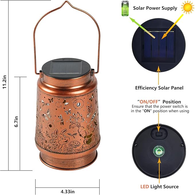 Solar Rabbit Lanterns Outdoor Hanging Decor Lantern,Waterproof Hollow Out Metal Dragonfly Decorative Garden Light,Graceful Decoration for Patio,Yard,Landscape,Walkway,Festival