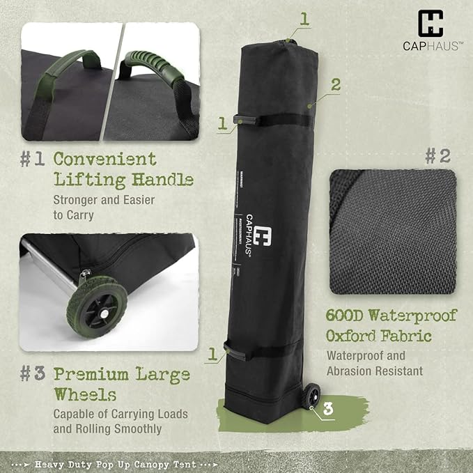 CAPHAUS 12ft x 12ft Patented One-Push Pop Up Outdoor Canopy Tent, Heavy-Duty Commercial Grade w/Central Lock, Portable and Instant Folding Shelter with Wheeled Carry Bag and Weight Bag, Blue